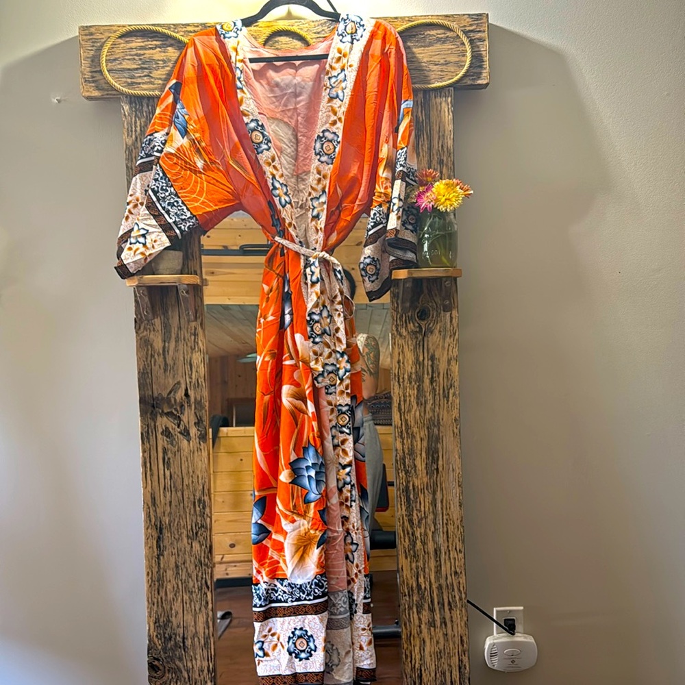 Gorgeous long flamingo kimono